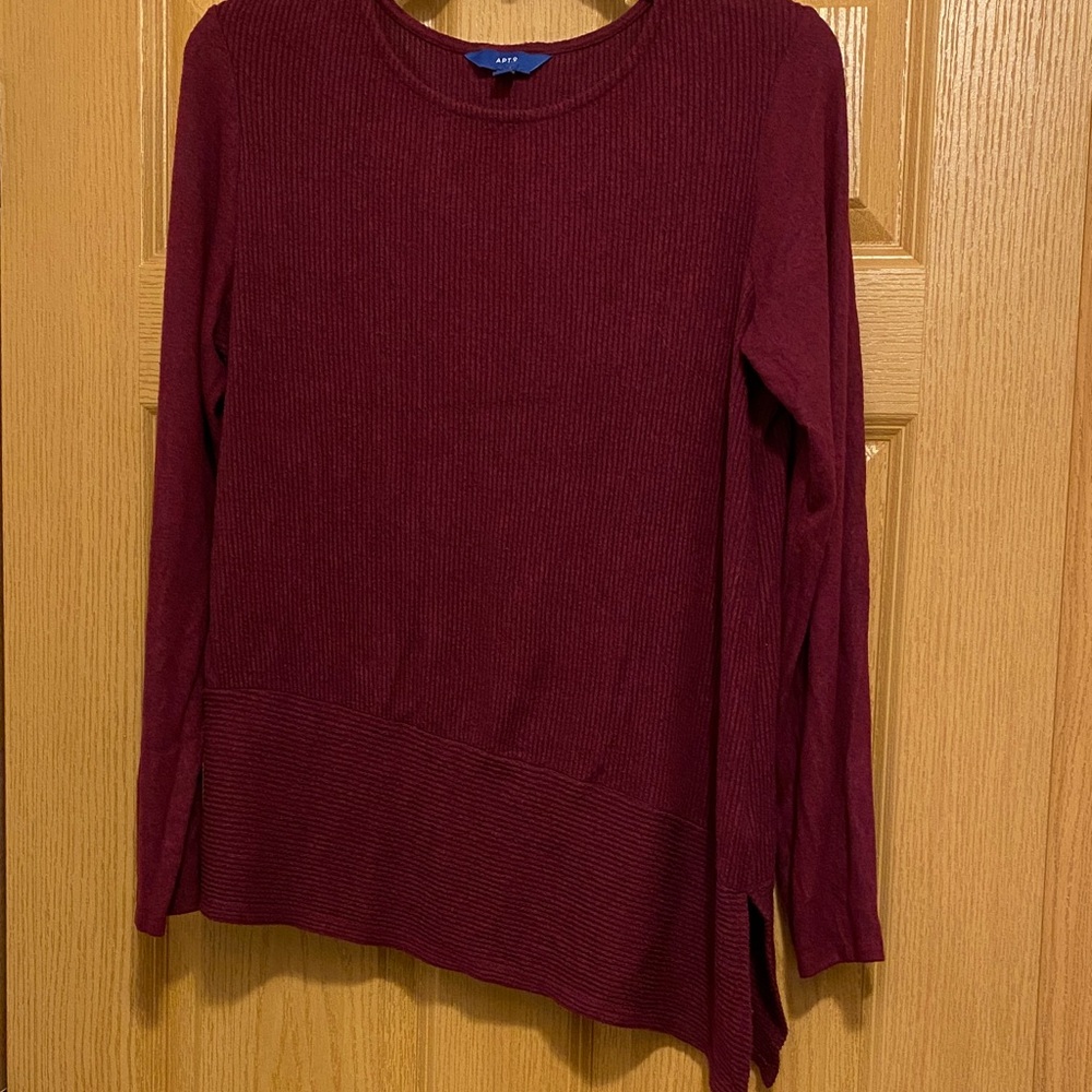 Apt. 9 Deep Plum Ribbed Knit Top Long Sleeve75%Rayon23%Polyester2% Spandex